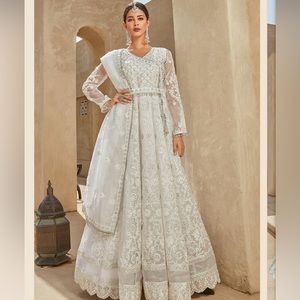 White Thread Embroidered Organza Anarkali